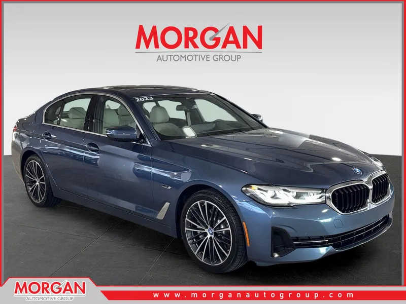 2023 BMW 5 Series 530e iPerformance in Blue — front three-quarter view