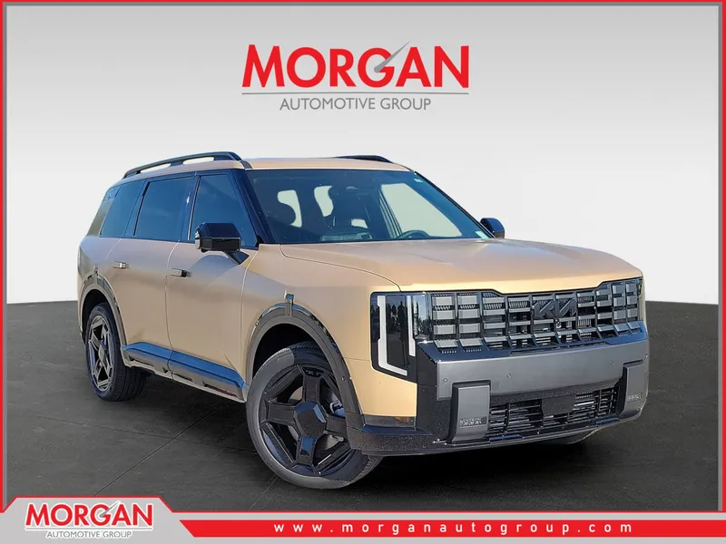 2027 Kia Telluride Hybrid X-Line SX in Terrain Brown Matte — front three-quarter view