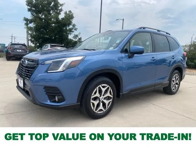 2023 Subaru Forester Premium in Horizon Blue Pearl — front three-quarter view