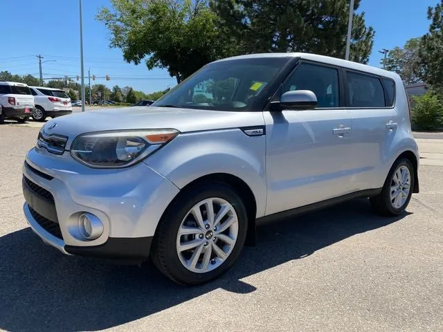 2017 Kia Soul Plus in Bright Silver — front three-quarter view