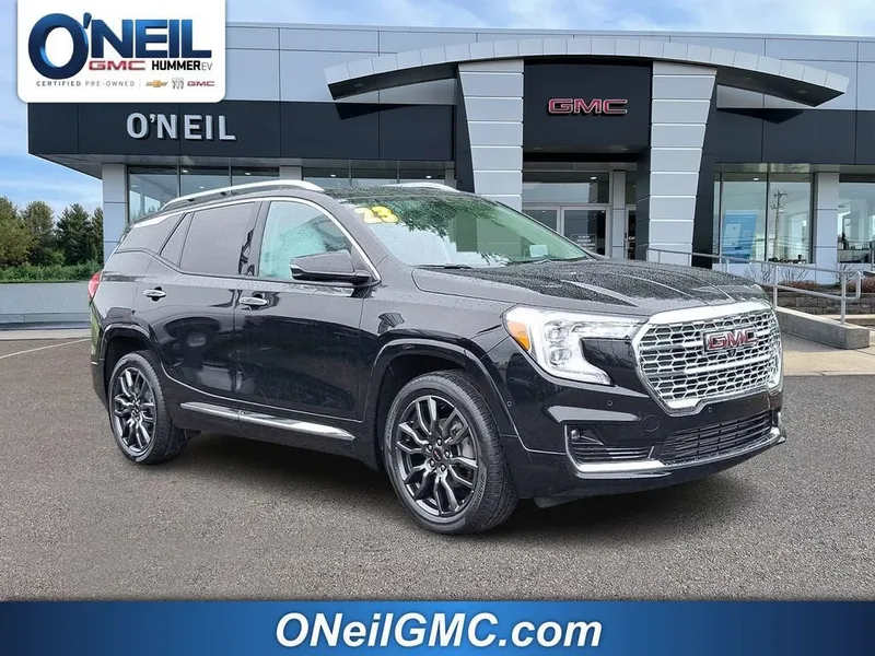 2023 GMC Terrain Denali in Ebony Twilight Metallic — front three-quarter view