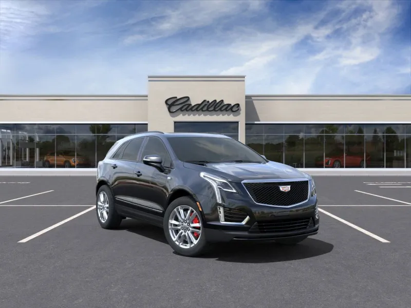 2025 Cadillac XT5 Sport in Stellar Black Metallic — front three-quarter view