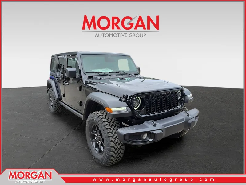 2025 Jeep Wrangler Willys in Black Clearcoat — front three-quarter view