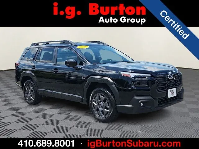 2026 Subaru Outback Premium in Crystal Black Silica — front three-quarter view