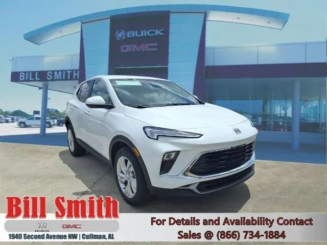 2026 Buick Encore GX Preferred in Summit White — front three-quarter view