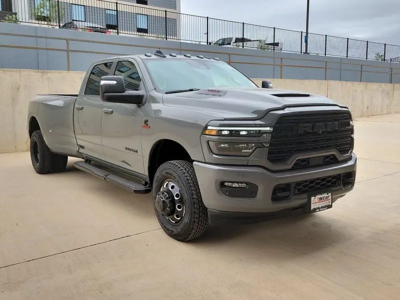 2026 RAM 3500 Laramie in Ceramic Gray Clearcoat — front three-quarter view