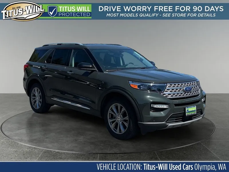 2022 Ford Explorer Limited in Green Metallic — front three-quarter view