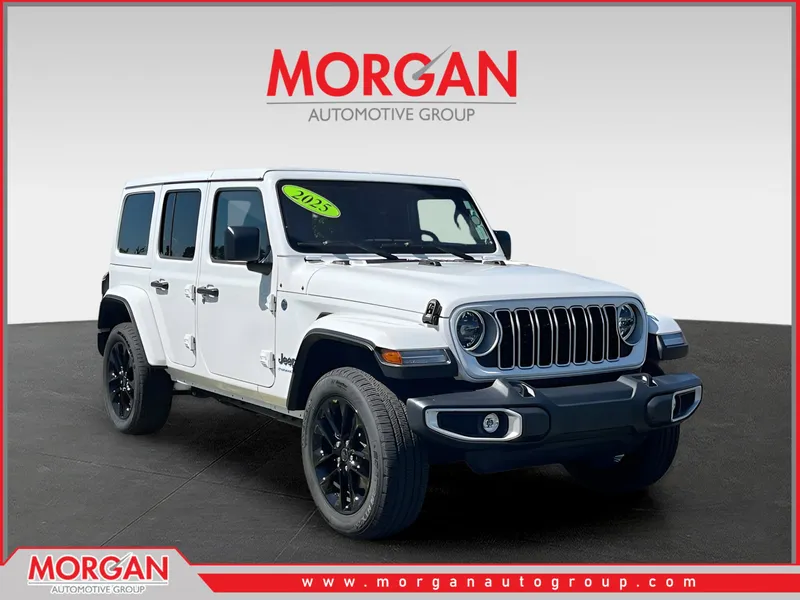 2025 Jeep Wrangler Sahara 4xe in White/off-white — front three-quarter view