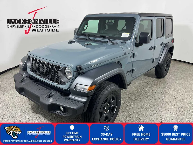 2026 Jeep Wrangler Sport in Anvil Clear-Coat Exterior Paint — front three-quarter view
