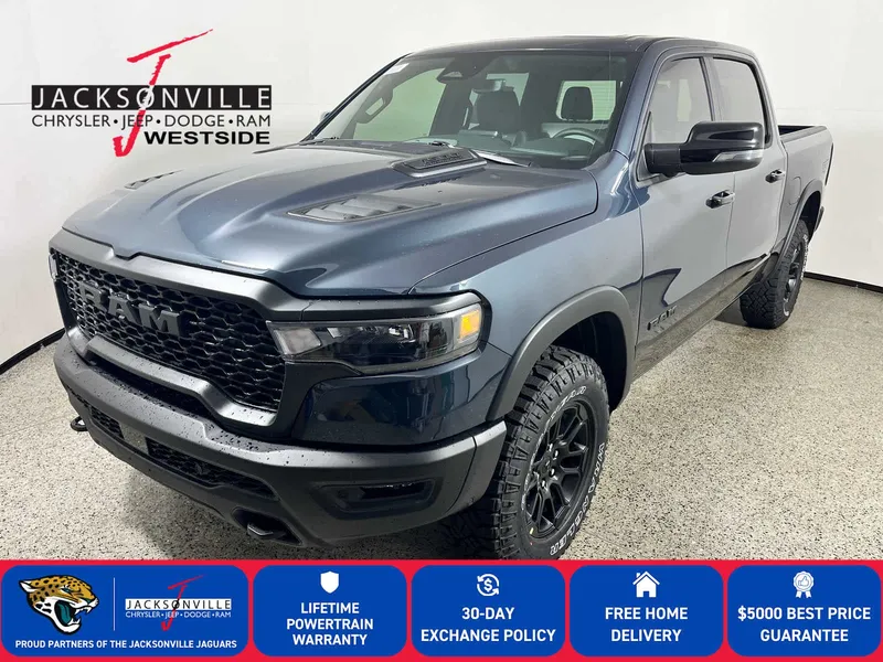 2026 RAM 1500 Rebel in Forged Blue Metallic Exterior Paint — front three-quarter view