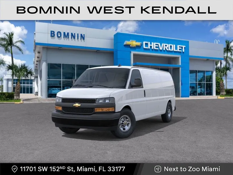 2025 Chevrolet Express Cargo WT in Summit White — front three-quarter view