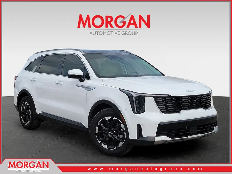 2025 Kia Sorento S in Glacial White Pearl — front three-quarter view