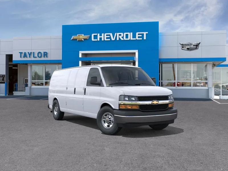 2026 Chevrolet Express Cargo 1WT in Summit White — front three-quarter view