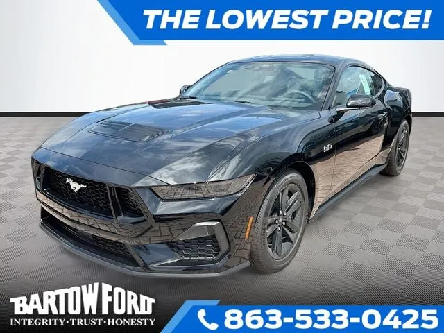 2026 Ford Mustang GT in Shadow Black — front three-quarter view