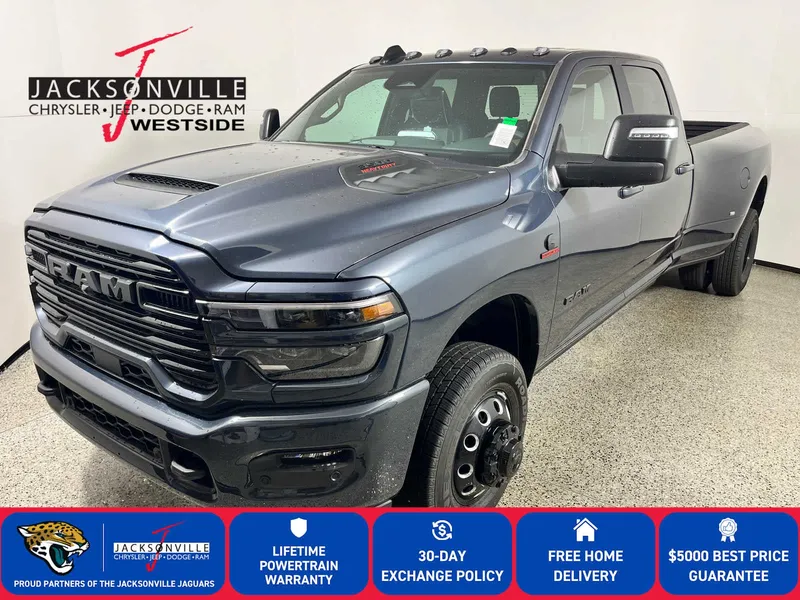 2026 RAM 3500 Laramie in Forged Blue Metallic Exterior Paint — front three-quarter view