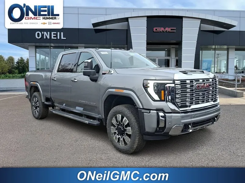 2026 GMC Sierra 2500 HD Denali in Sterling Metallic — front three-quarter view