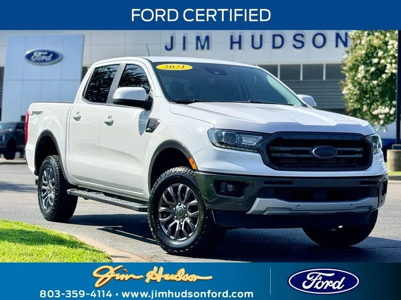 2021 Ford Ranger Lariat GOLD CERTIFIED TECH PACKAGE in Oxford White — front three-quarter view