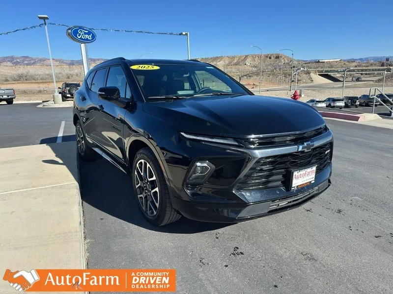 2025 Chevrolet Blazer RS in Black — front three-quarter view