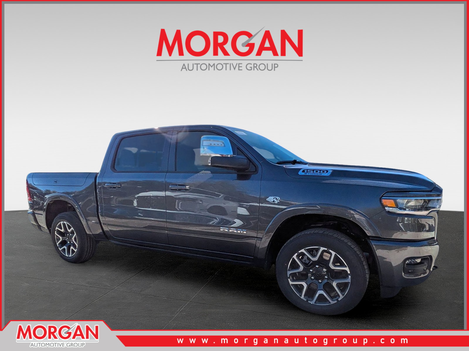 2026 Ram 1500 Laramie in Gray — front three-quarter view