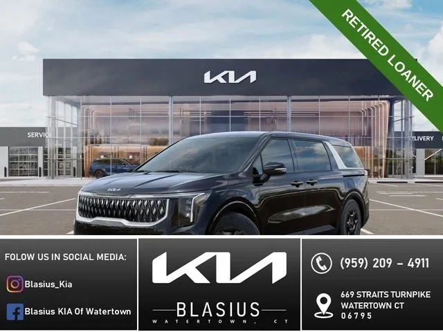 2026 Kia Carnival LXS in Aurora Black Pearl — front three-quarter view
