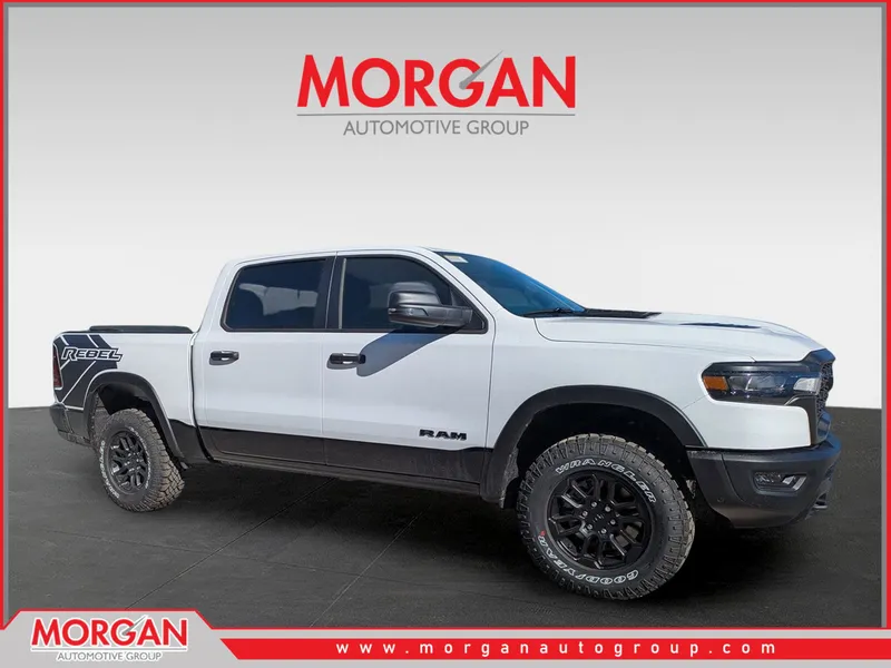2026 Ram 1500 Rebel in White — front three-quarter view