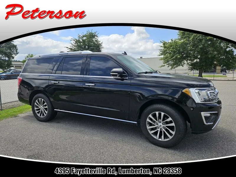 2018 Ford Expedition MAX Limited in Shadow Black — front three-quarter view