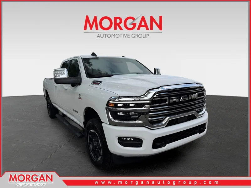 2026 Ram 3500 Laramie in Bright White Clearcoat — front three-quarter view