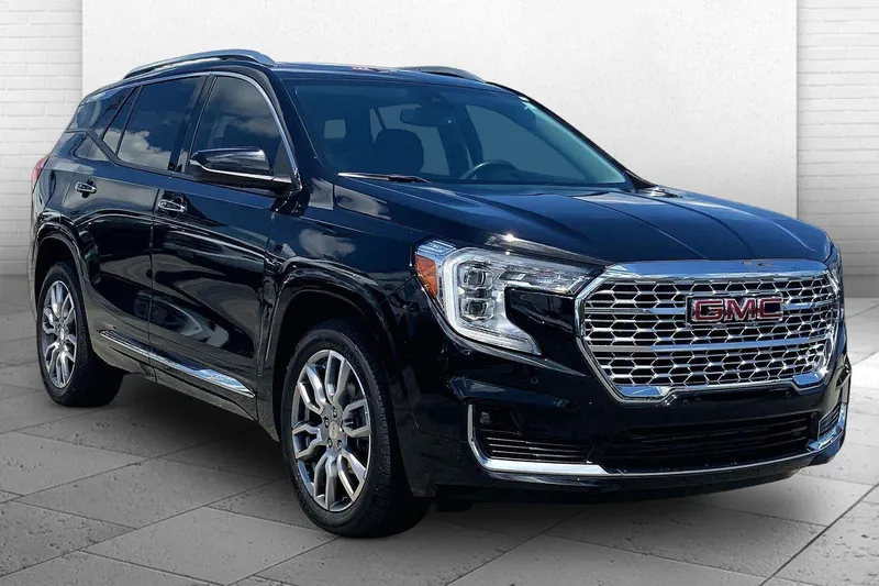 2022 GMC Terrain Denali in Ebony Twilight Metallic — front three-quarter view