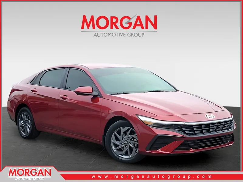 2024 Hyundai Elantra Hybrid Blue in Red — front three-quarter view