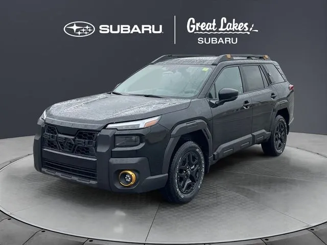 2026 Subaru OUTBACK Wilderness in Crystal Black Silica — front three-quarter view