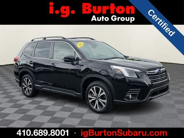 2022 Subaru Forester Limited in Crystal Black Silica — front three-quarter view