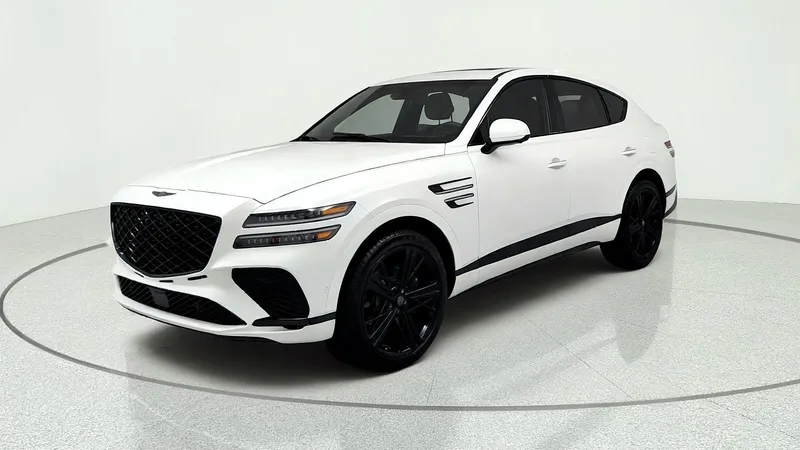 2026 Genesis GV80 Coupe 3.5T E-SC Prestige Black AWD in White — front three-quarter view