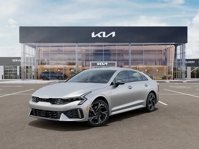 2026 Kia K5 GT-Line ETA- AUG. 2026 in Gray — front three-quarter view