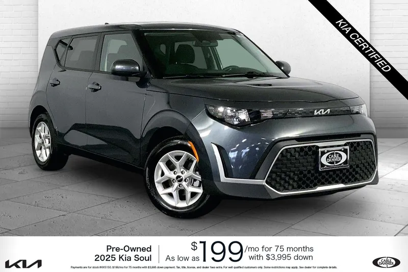 2025 Kia Soul LX in Gravity Gray — front three-quarter view