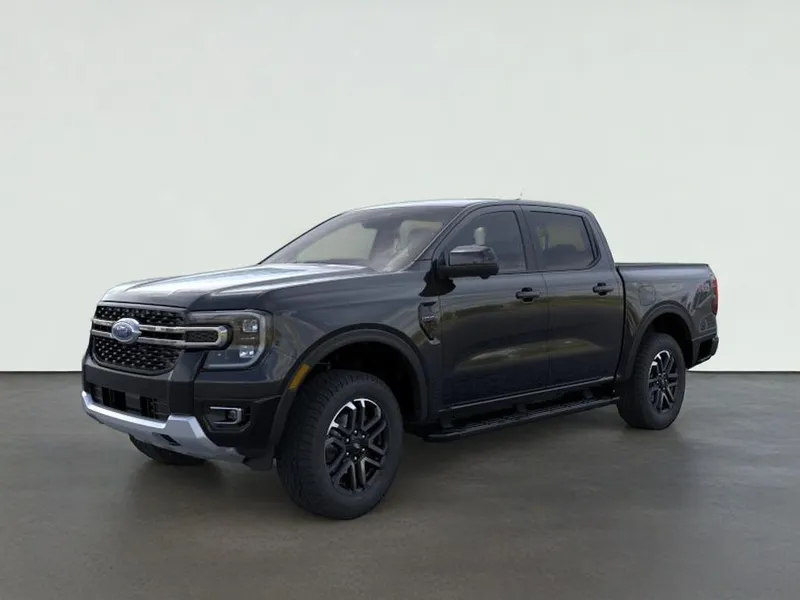 2026 Ford Ranger LARIAT in Shadow Black — front three-quarter view