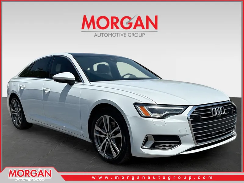 2023 Audi A6 Sedan Premium Plus in Glacier White Metallic — front three-quarter view