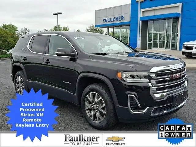 2023 GMC Acadia SLE in Ebony Twilight Metallic — front three-quarter view