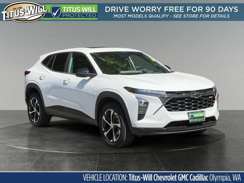 2025 Chevrolet Trax 1RS in Summit White — front three-quarter view