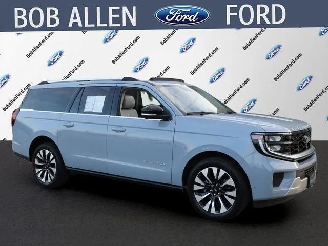 2025 Ford Expedition Max Platinum in Glacier Gray Metallic Tricoat — front three-quarter view