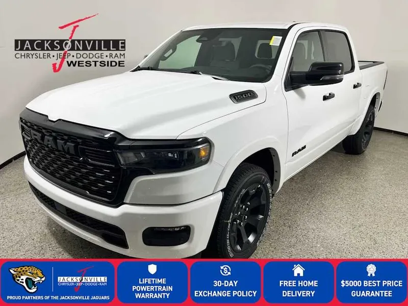 2026 RAM 1500 Big Horn in Bright White Clear-Coat Exterior Paint — front three-quarter view