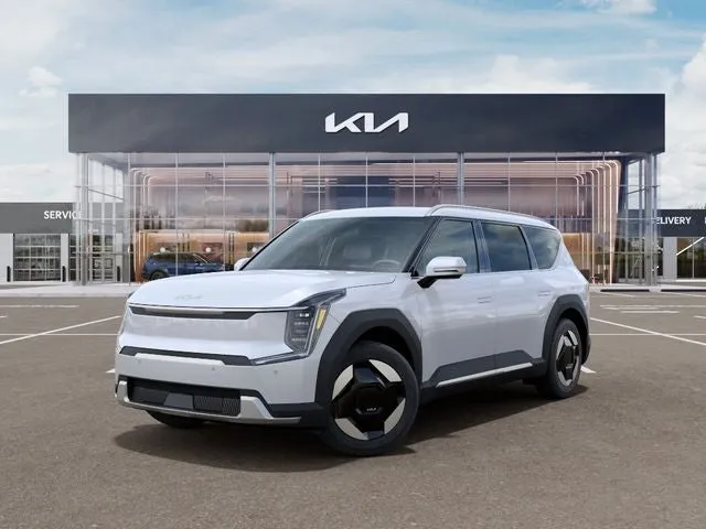 2026 Kia EV9 Wind in Glacial White Pearl — front three-quarter view