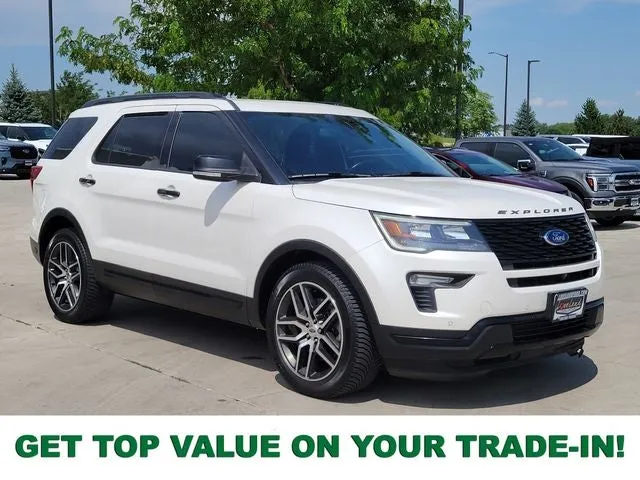 2018 Ford Explorer Sport in White Platinum Clearcoat Metallic — front three-quarter view