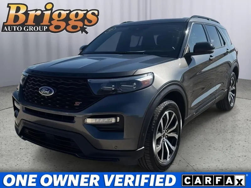 2020 Ford Explorer ST in Magnetic Metallic — front three-quarter view