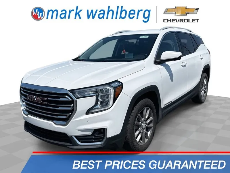 2019 GMC Terrain SLT in Summit White — front three-quarter view
