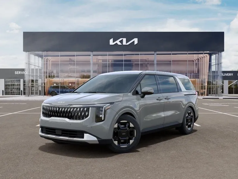 2026 Kia Carnival EX in Ceramic Silver — front three-quarter view