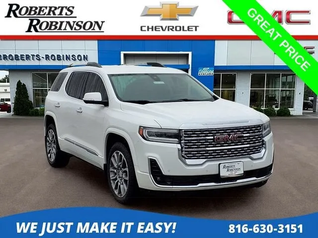 2022 GMC Acadia Denali in White Frost Tricoat — front three-quarter view