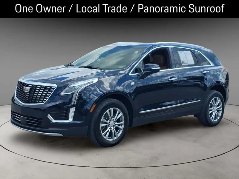 2021 Cadillac XT5 Premium Luxury in Dark Moon Blue Metallic — front three-quarter view
