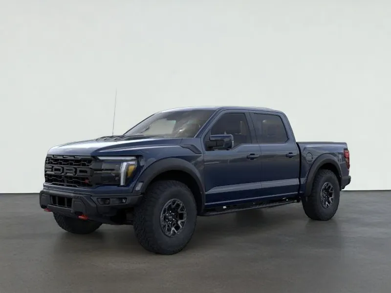 2026 Ford F-150 Raptor in Antimatter Blue Metallic — front three-quarter view