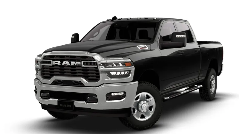 2026 RAM Ram 2500 Tradesman Crew Cab 4x4 in Diamond Black Crystal Pearl-Coat Exterior Paint — front three-quarter view