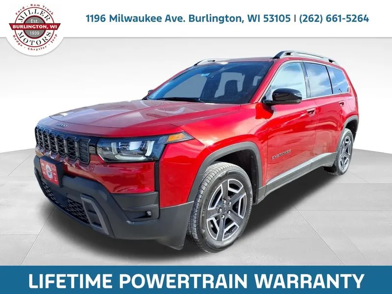 2026 Jeep Cherokee CHEROKEE LIMITED 4X4 in Red Hot Pearl-Coat Exterior Paint — front three-quarter view